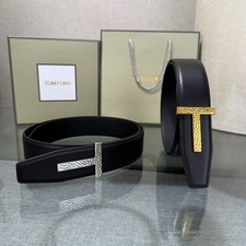 Authentic Tom Ford Men  s Reversible Calfskin Leather Black Belt