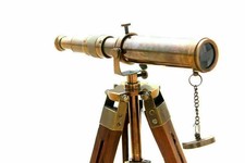 Antique Nautical Vintage Decorative Solid Brass Telescope with Wooden Tripod