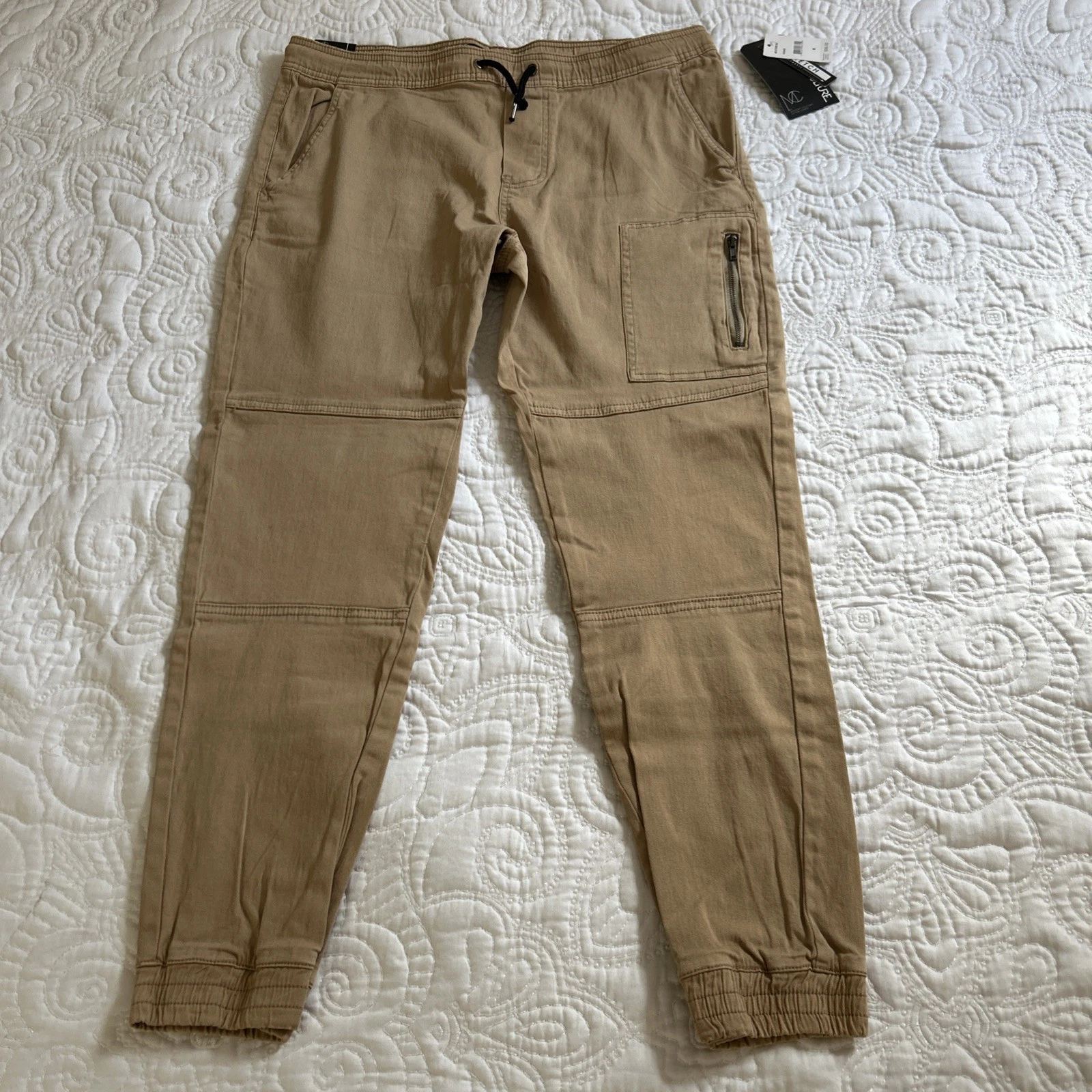 Modern Culture Jogger Pants Mens Size Medium Khahi Tan Pull On Moto Tapered Fit