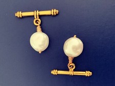 White Pearl And Gold Cuff Links (Brand New Hand Made in London)