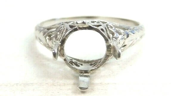 Antique Art Deco Setting Mounting Plat Hold 6.5MM-7.5MM Ring Size 7 UK-N1/2 - Image 3 of 4