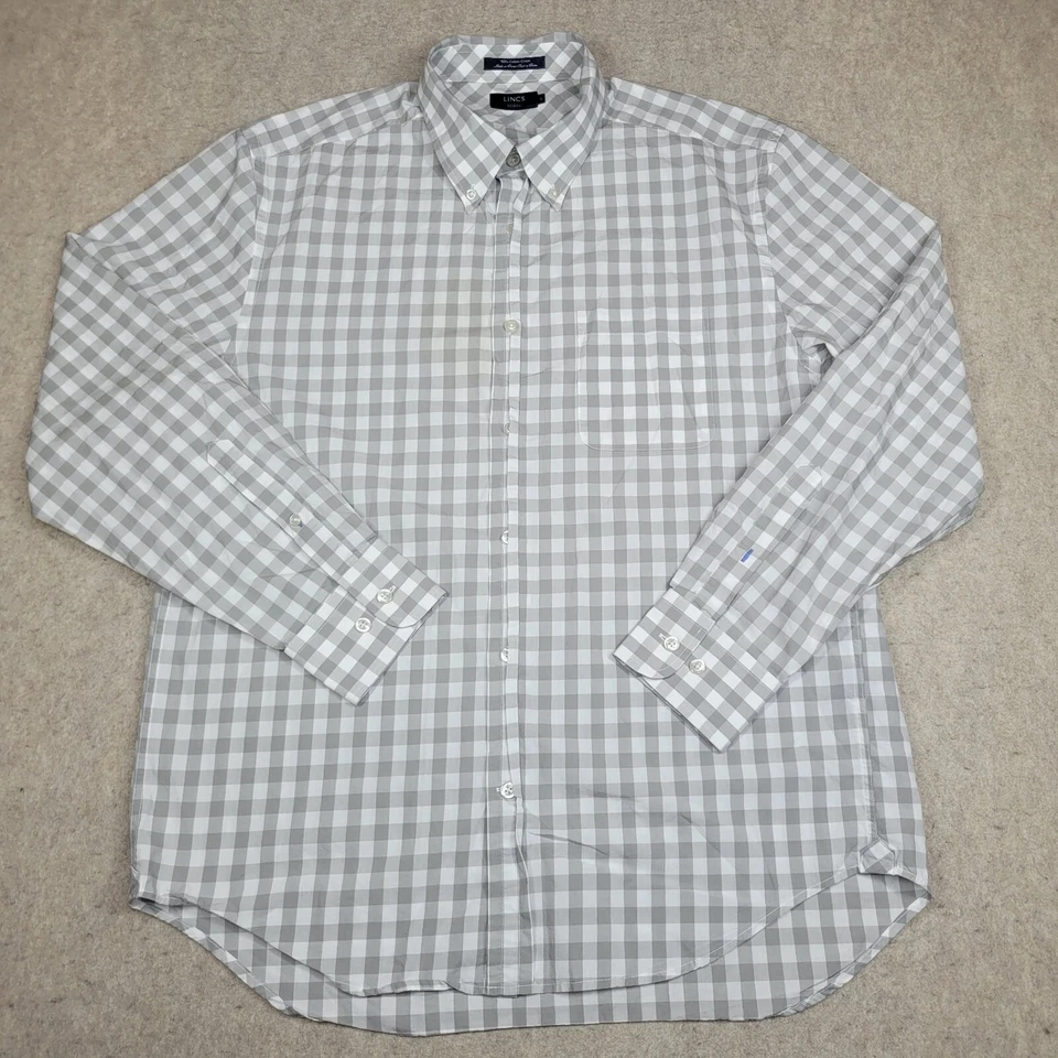 Camisa Lincs David Chu Manga Larga Para Hombre Grande Gris Guinga Cuadros Abotonada Foto 2 de 4