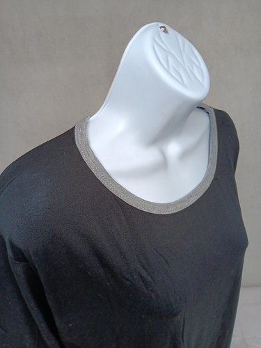 BOOHOO WOMENS BLACK GRAY TRIM RINGER SHIRT UK 18 US 14 NWT RELAXED STRETCH - Picture 5 of 13