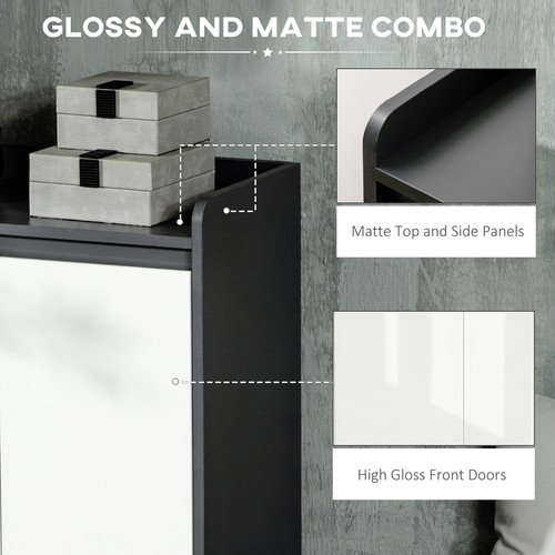 High Gloss Shoe Cabinet with White Doors and Open Shelves, Hallway Shoe - Picture 5 of 9