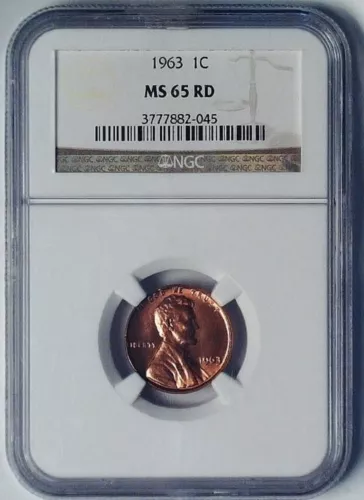 1963 Lincoln Memorial Reverse Penny 1 Cent NGC MS65RD Graded Coin