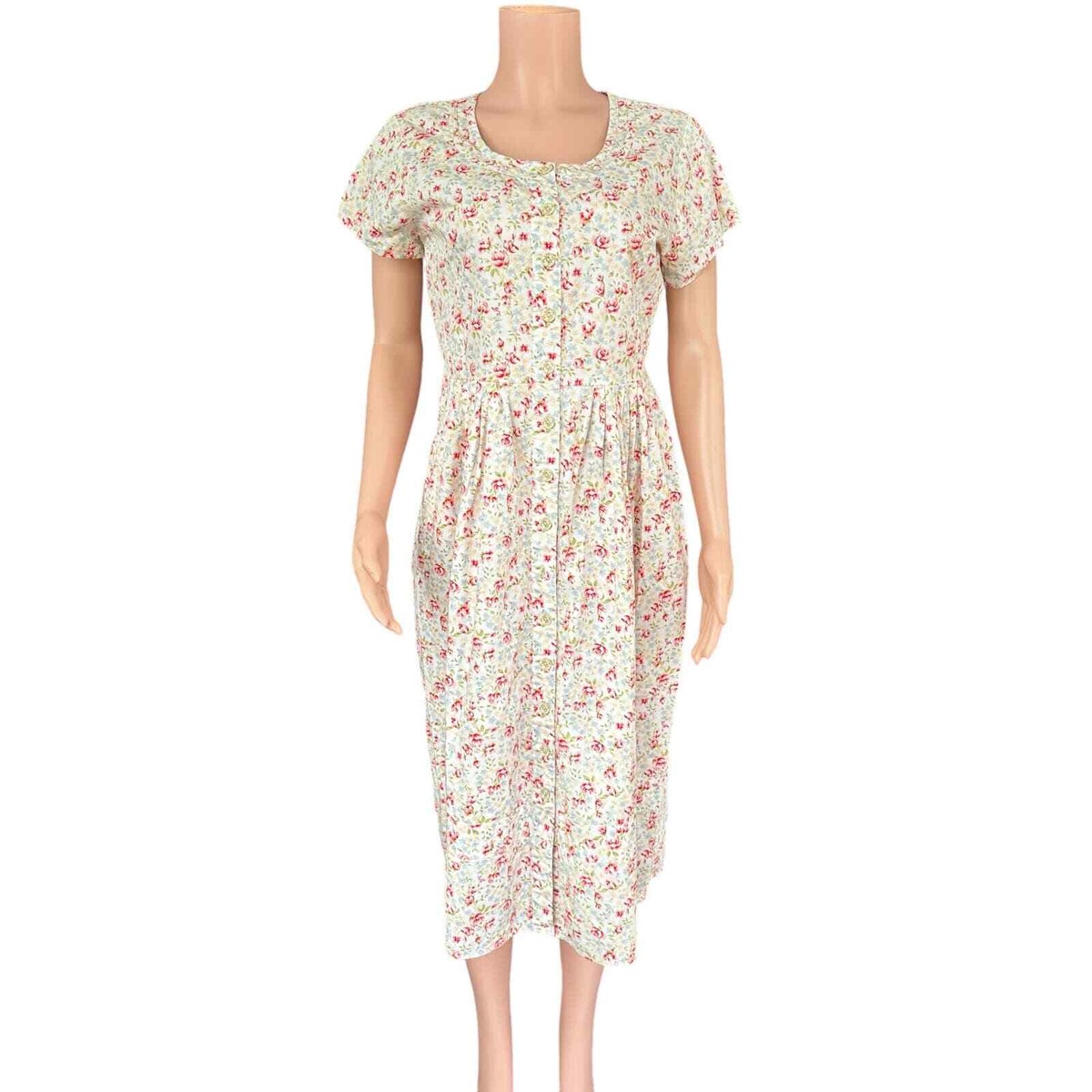 Lanz of Salzburg Cotton Floral A-Line Midi Dress Short Sleeve Nightgown  Medium