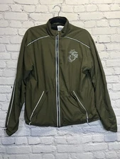 USMC Marine Running Jacket Small Olive Green Reflective Trim Zip Windbreaker