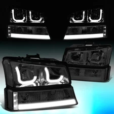FOR 2003-2007 SILVERADO AVALANCHE SMOKED J-HALO LED DRL HEADLIGHTS BUMPER LAMPS