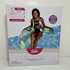 Justice Inflatable Upright Pool Chair Float Handles Mesh Bottom Teal Ombre Palms
