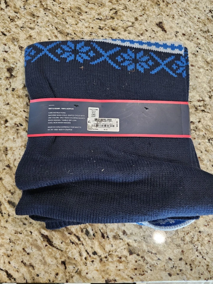 Nuevo 50$ Club Room Para hombres Regular Bulldog Gorro Gorro y Bufanda Conjunto Azul Tejido Acrílico Foto 3 de 4