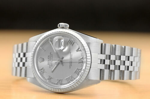 HERREN ROLEX DATEJUST QUICKSET GRAU RÖMISCHES ZIFFERBLATT 18K WEISSGOLD & STAHL UHR - Bild 2 von 8