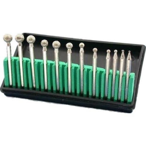 Round Diamond Bur Set 12 Pc Assorted Ball Burs 1/8” Diamond Coated Lapidary Bits - Picture 3 of 8