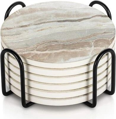 Coasters-Drink Coasters Set of 6 - Homeware Marble Coasters Ceramic - 10cm 4inch - Image 1 of 2