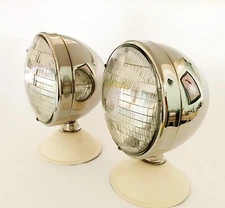 STAINLESS STEEL Deitz Headlamps with Classic Curved Seal Beam Lenses-1PR- Dietz