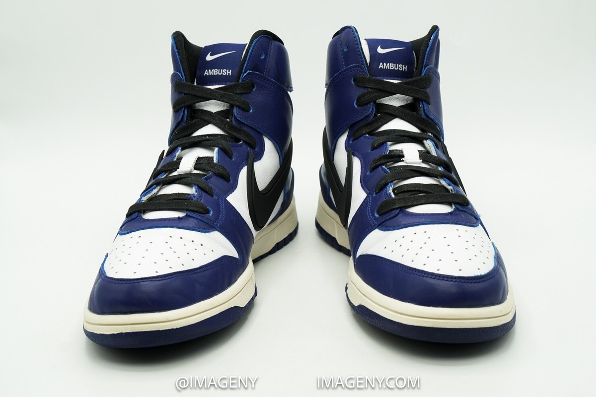 NIKE DUNK HIGH USED SIZE 10.5 AMBUSH DEEP ROYAL BLUE BLACK WHITE 
