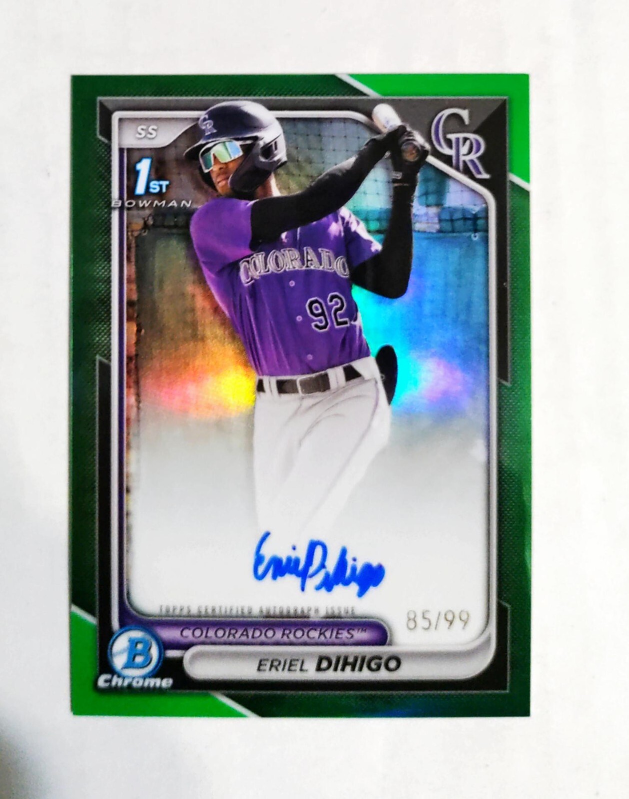 Eriel Dihigo 2024 1st Bowman Chrome AUTO Prospect GREEN REFRACTOR 85/99 RC S5