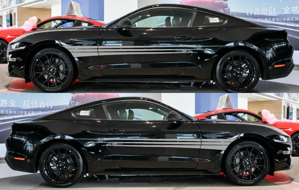 2 PC Sticker Decal Side Stripe Door Body Kit Graphic For Ford Mustang 1998-2010 - Image 2 of 4