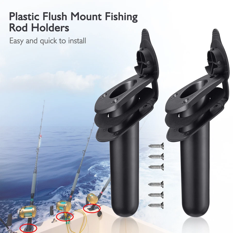 2Pcs Flush Mount Fishing Boat Rod Holder Bracket With Cap Cover for Kayak Pole - Image 2 of 4