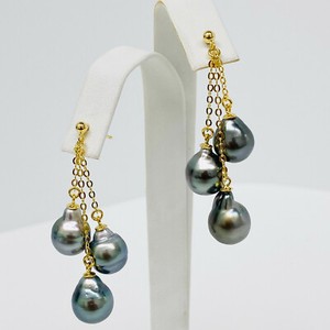 Authentic Dark Tahitian Pearls Dangle Earrings 9mm Multi-Colored Drop-Baroque S/Silver 925