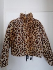 Womens Leopard Print Faux Fur Coat