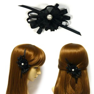 Black Ribbon Bow Flower Pearl Decor Metal Alligator Hair Clip
