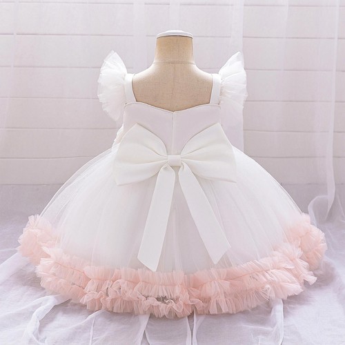 Girl Fly Sleeve Sparkly Sequins Fake Flower Bowknot Decorated Tutu Mesh UK - Picture 42 of 77