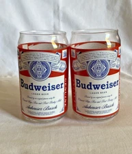 Genuine Anheuser-Busch Budweiser Lager Beer Glasses Set Of 2 Red White Blue