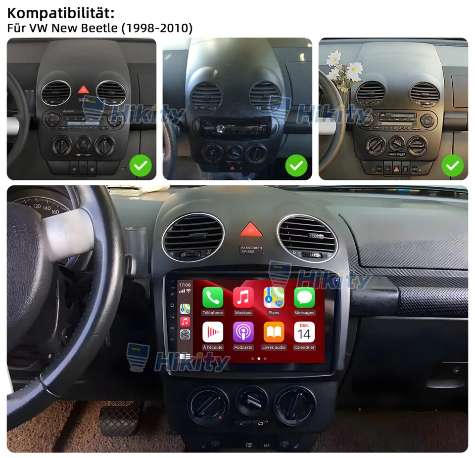 9" 2+64GB Apple Carplay Android 15 Autoradio GPS Navi WiFi RDS Für VW New Beetle - Bild 2 von 4