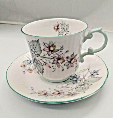 Queens Rosina Tea Cup and Saucer, Pastel Blue and Pink Flower 
