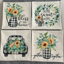 Fall Pillow Covers 18x18 approximately - Set of 4 Farmhouse - Home Sunflowers