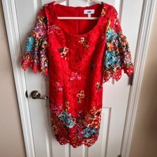 Belle Badgley Mischka Floral Lace Dress Party Cocktail Flared Sleeve 4