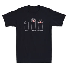 Rock Paper Scissors Hand Game Cute Paw Funny Cat Kitty Meme Retro Unisex T-Shirt