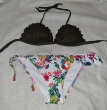 Gorgeous Green floral H&M bikini top bottom set size 10 (TV)