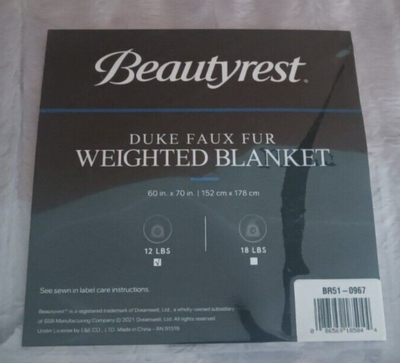 Beautyrest Weighted Blanket Gray Faux Fur Heavy 12 LB Gorgeous Super Soft  NWOT