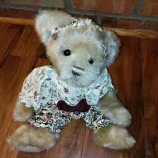 Rare Teddy Bear Plush With Floral Outfit And Bow