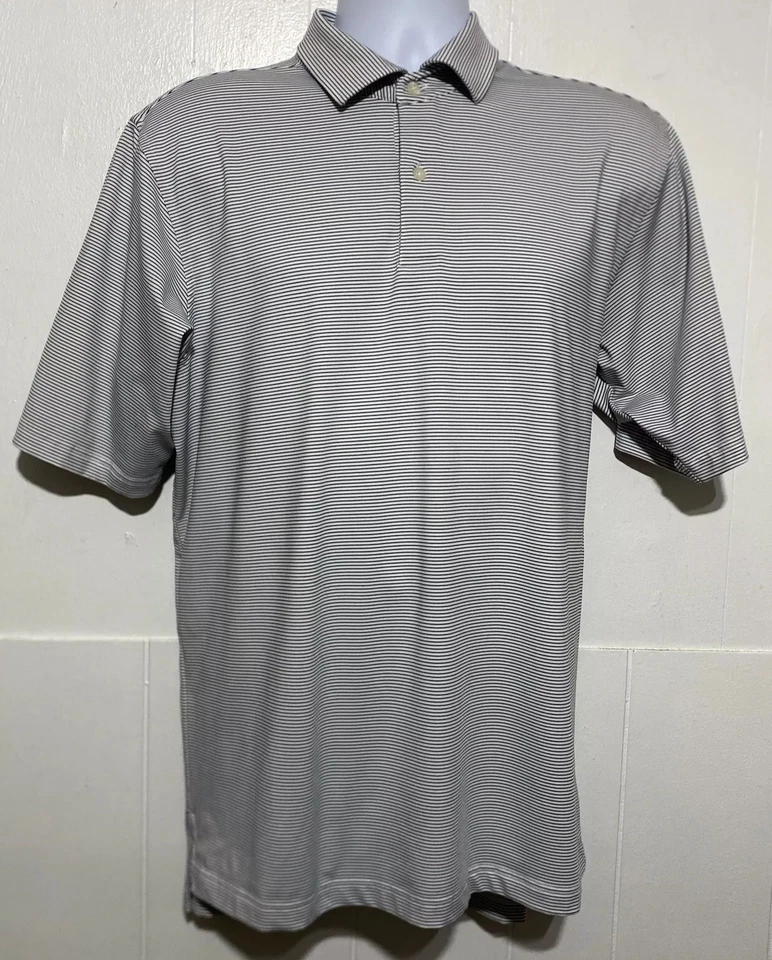 Camisa polo de golf F&G Glen Oaks Country Club Tech para hombre mediana blanca azul a rayas Foto 2 de 4