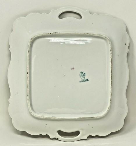 VINTAGE BAVARIA P & M GOLD TRIM SQUARE PLATE HAND PAINTED W/HANDLES ROSE DESIGN - Bild 8 von 10