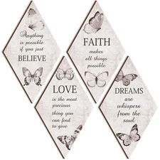 FairySandy 4 Pcs Faith Love Dream Wall Decor Wooden Inspirational Butterfly W...