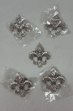 Fleur De Lis Rhinestone Encrusted Silver Tone Magnetic Scarf Bail/Pin  5 Pc. Lot