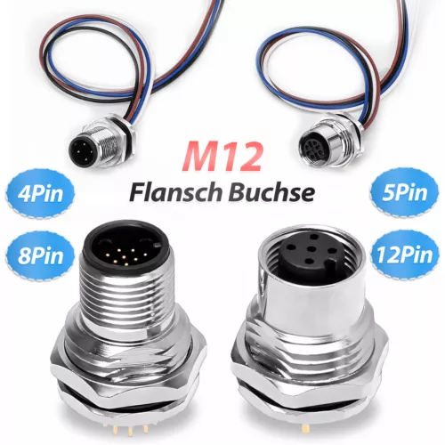 M12 Sensorstecker 4/5/8/12 polig Sensor Stecker Flansch Buchse PG7