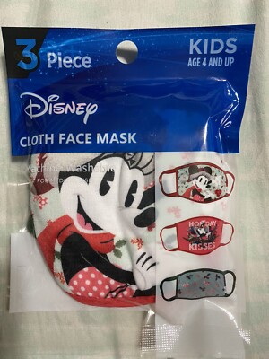 New Pack of 3 Disney Minnie Mouse Christmas washable Kids Face Mask Covering