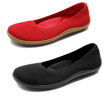 Women Square Toe Flat Shoes Knit Breathable Lightweight Office Work Dress Shoes