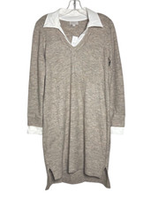 LOFT Outlet Sweater Dress Heather Beige White Collar And Cuffs Womens Size Small