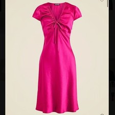 J. Crew Fuchsia Satin Short Sleeve V-Neck Dress size small 90s feminine chic