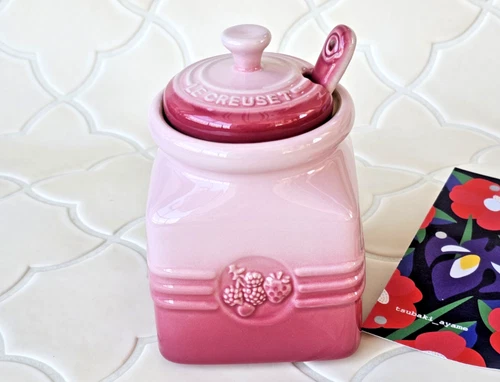 Le Creuset Jam Jar with Spoon Natural Pink Stoneware 15 fl oz No Box JP