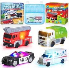 4 Floating Changing Color Light Up Bath Toy Car with Bath Book Storage Bag,...