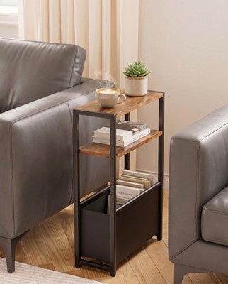 Narrow Side Table, Slim End Tables with Fabric Basket, Skinny Table for Small...