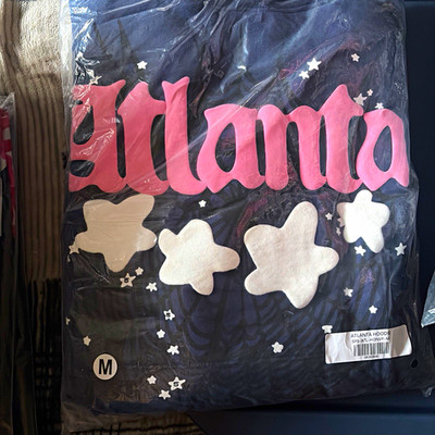 sp5der Atlanta Hoodie Black Pink White Stars Graphic Print Men's Size M