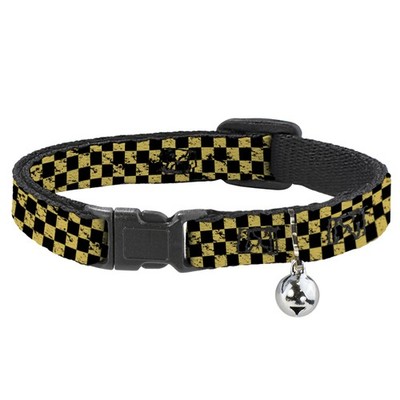 Cat Collar Breakaway with Bell Checker Weathered Black/Yellow NARROW Fits 8.5-12