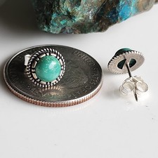 925 Sterling Silver Natural Blue Green 6mm Turquoise Bezel 9mm Stud Earrings-A